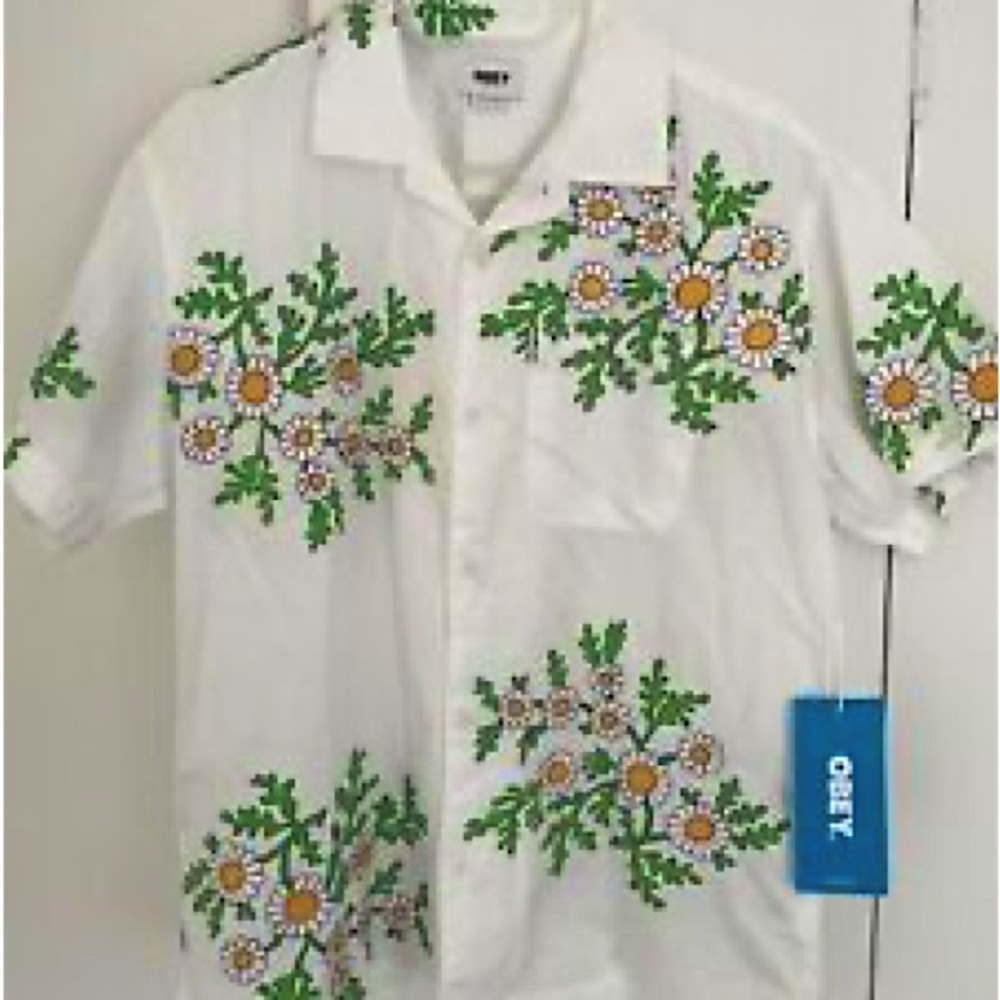 OBEY Daisy Chain embroidered short sleeve button down shirt (Rare)